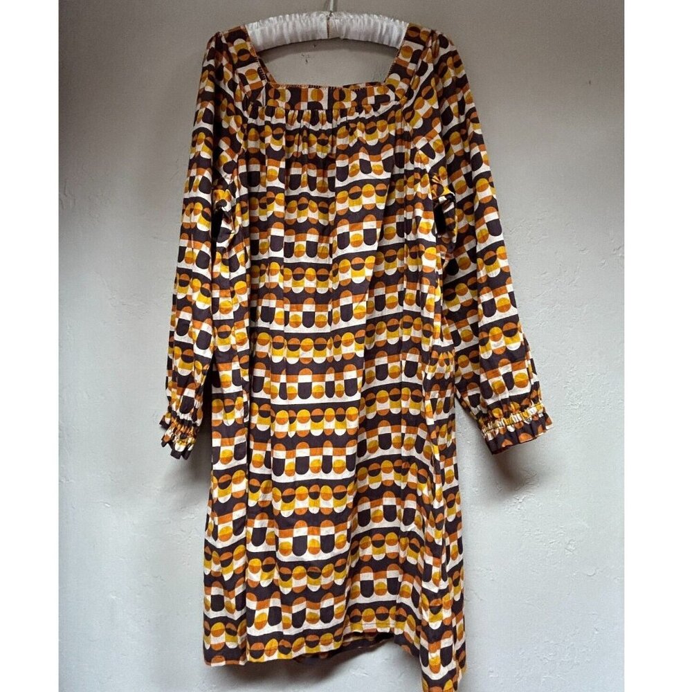 Mata Traders Alexis Long Sleeve Mini Dress Large Cotton Circle Stripe Desert New